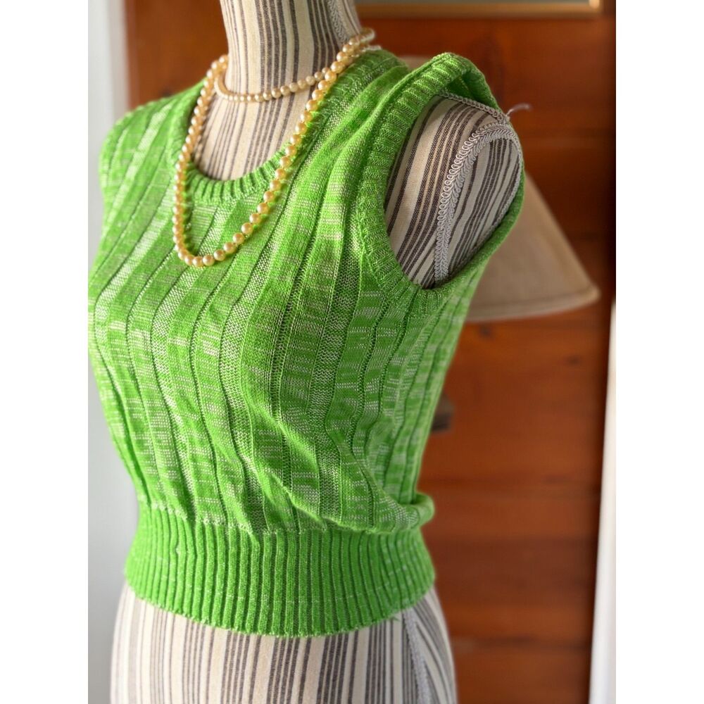 Vintage Lime Green Preppy Classic Quirky Unique Fall Mod Cropped Sweater Vest
